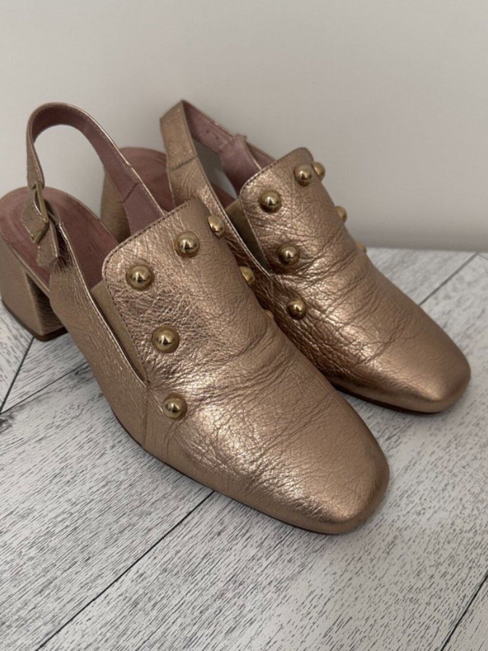 Wonders | Rose Gold Studded Slingback Shoes - Size EU 42